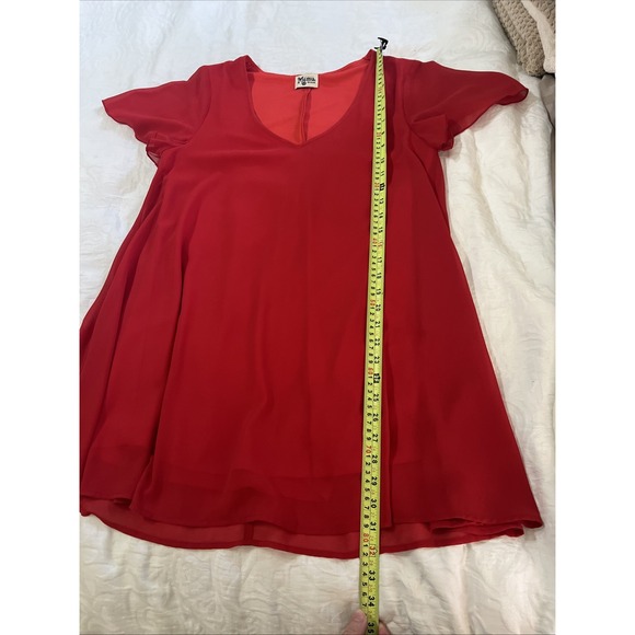 Show Me Your Mumu Red Kylie Mini Dress‎ Sz Med Flounce Sleeve V-neck Dressy - Picture 6 of 8